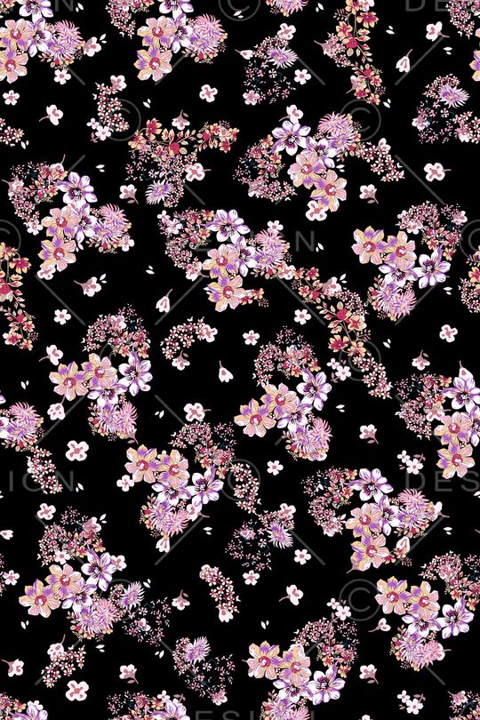 黑底花卉印花花型图片