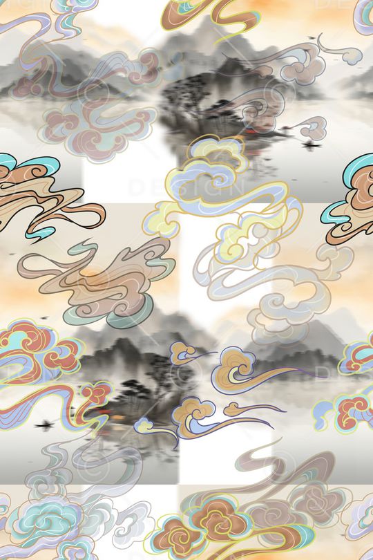 中国风 水墨风印花花型图片