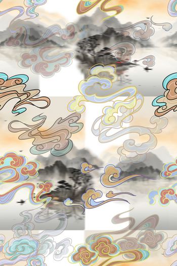 中国风 水墨风印花花型图片