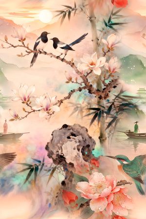 水墨风印花花型图片