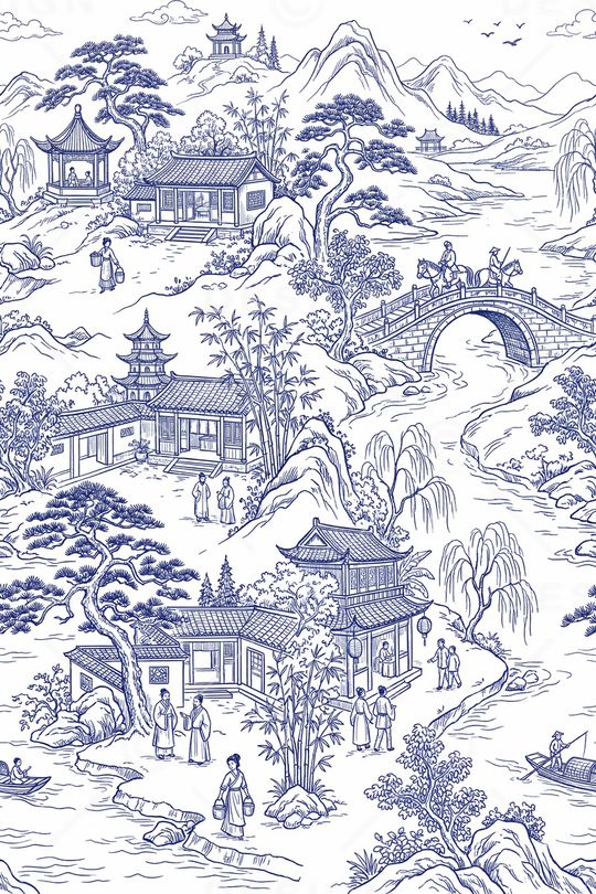 线条画印花花型图片
