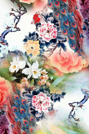孔雀印花花型图片