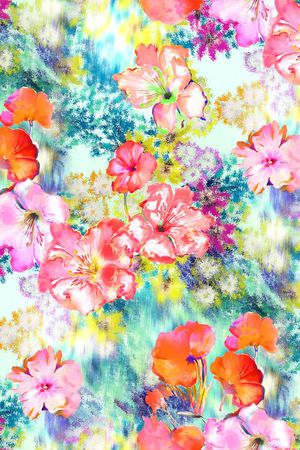 数码 红花 绿底 花卉 花朵 服装 印花花型图片