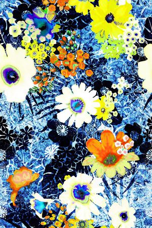 数码 蓝底 白花 花卉 花朵 小花 大花印花花型图片