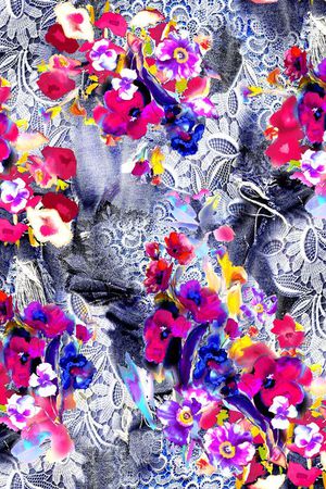 数码 蕾丝 花朵 花卉 服装 朦胧 灰印花花型图片