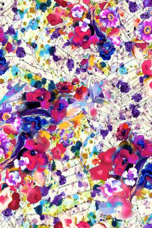 线条 底纹 乱花 碎花 花卉 花朵 树叶印花花型图片