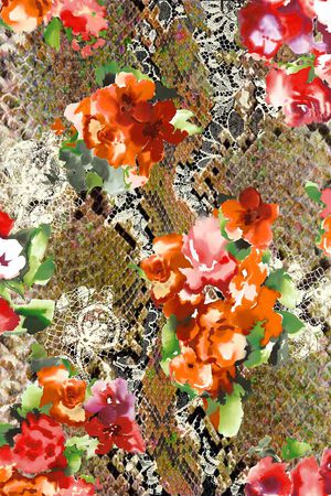 蕾丝 蛇纹 动物纹 花卉 花朵 拼贴印花花型图片