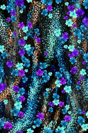 数码 花朵 抽象 黑底 散点印花花型图片