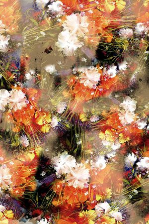 油画 效果 花卉 花朵 组合 复古 印花花型图片