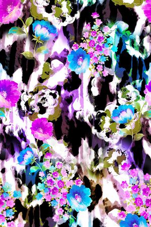 黑底 花卉 牵牛花 奇幻 花朵 印花花型图片