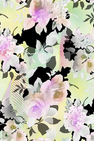 数码 服装 黑底 朦胧 花卉 花朵 印花花型图片