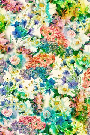 水彩 花卉 花朵 粉色 清新 组合 印花花型图片