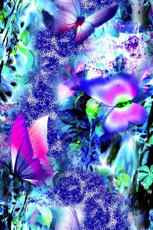 数码 虎纹 动物纹 拼贴 蝴蝶花 绚丽印花花型图片