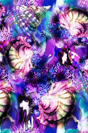 数码 海螺 花卉 紫色 花朵 服装 印花花型图片