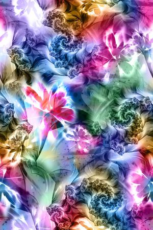 梦幻 花卉 花朵 鲜花 蓝色 玫红印花花型图片