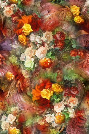服装 数码 梦幻 朦胧 花卉 花朵 鲜花 红色五角星印花花型图片