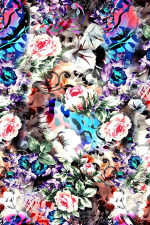 数码 树叶 花朵 鲜花 立体 层次 印花花型图片