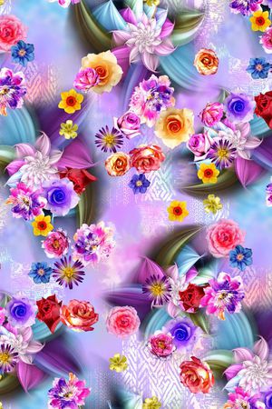 数码 小花 大花 花朵 清新 玫红印花花型图片