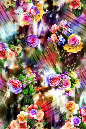 数码 多彩 绚丽 几何 花卉 花朵 服装印花花型图片