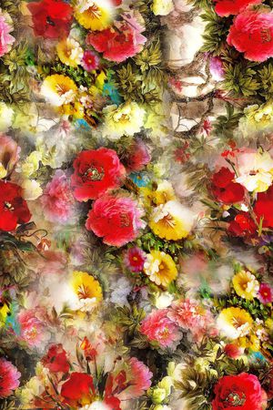 花卉 花朵 红色 黄色 服装 鲜艳 印花花型图片