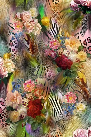 条纹 抽象 手绘 花卉 花朵 油画 朦胧 七彩印花花型图片