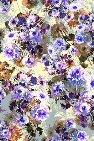 油画 效果 花卉 花朵 鲜花 紫色 唯美 印花花型图片