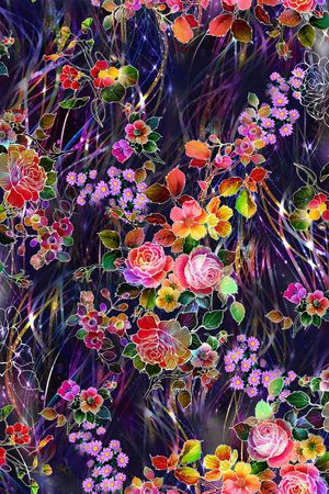 数码 多彩 低温 流行 线条 花朵 花卉 立体 层次印花花型图片