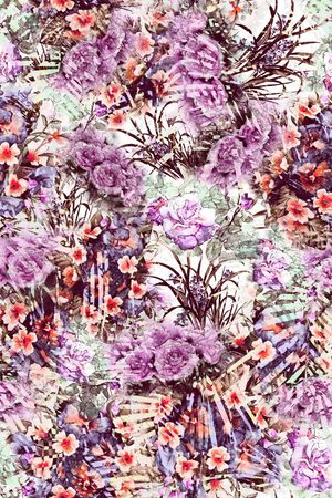 水彩 花卉 花朵 复古 立体 数码 服装印花花型图片