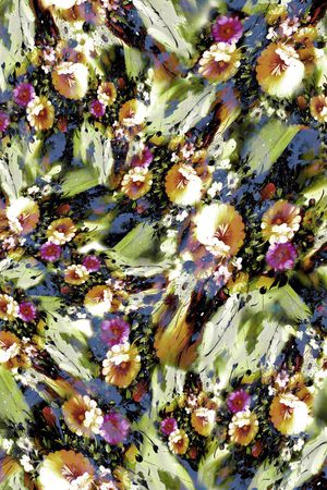 多彩 油画 花卉 花朵 组合  纹路 印花花型图片