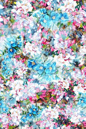 水彩 花卉 花朵 组合 清新 蓝色 分色 印花花型图片
