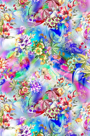 数码 炫彩 底纹 手绘 水彩 大花 线条 花  流行 服装印花花型图片