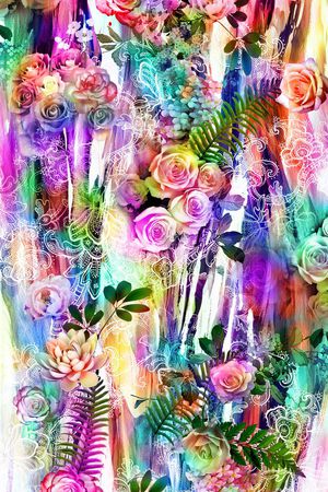 数码 服装 花卉 线条 花卉 牡丹花 绿叶 印花花型图片