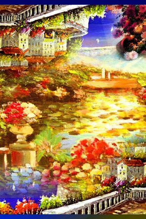 方巾 边框 油画 风景 景色 花园印花花型图片