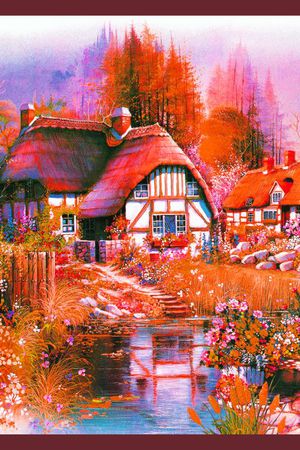方巾 边框 油画 风景 景色印花花型图片
