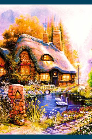 方巾 边框 油画 风景 景色印花花型图片