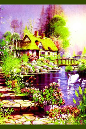 方巾 边框 油画 风景 景色印花花型图片