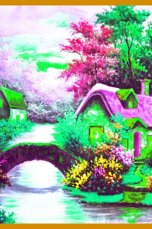 方巾 边框 油画 风景 景色印花花型图片