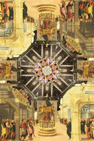 定位 方巾 油画 城市 建筑印花花型图片