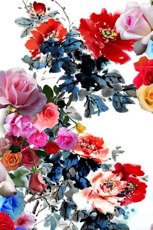 写意 中国风 国画 花卉 牡丹印花花型图片