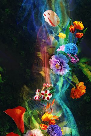 定位 炫彩 花卉 烟雾 黑底 大气印花花型图片