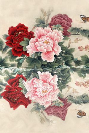 定位 中国风 工笔画 牡丹 清新 淡雅印花花型图片