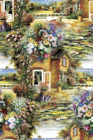 定位 房子 风景 油画印花花型图片