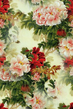 中国风 工笔画 牡丹 印花花型图片