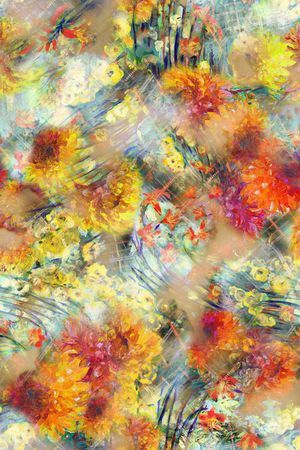 抽象 油画 花卉 朦胧 菊花印花花型图片
