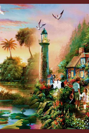 边框 风景 油画 方巾印花花型图片