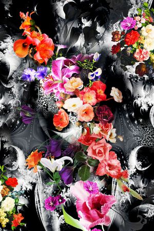迷人花卉 炫彩 数码 写实 照片 多彩 满底 高贵印花花型图片