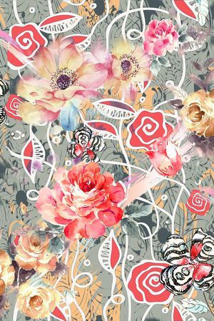 复古 花卉 插画印花花型图片