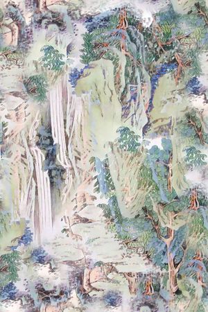 中国风 山水 水墨 水彩 清新 淡雅 大气 深山印花花型图片