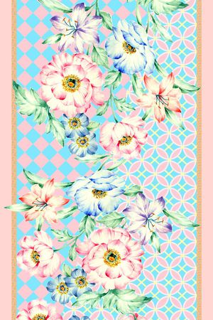 长巾 边框 花卉 粉嫩 小清新 几何 方格 菱形印花花型图片