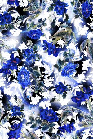 多彩 国画 水墨 花卉 花朵印花花型图片